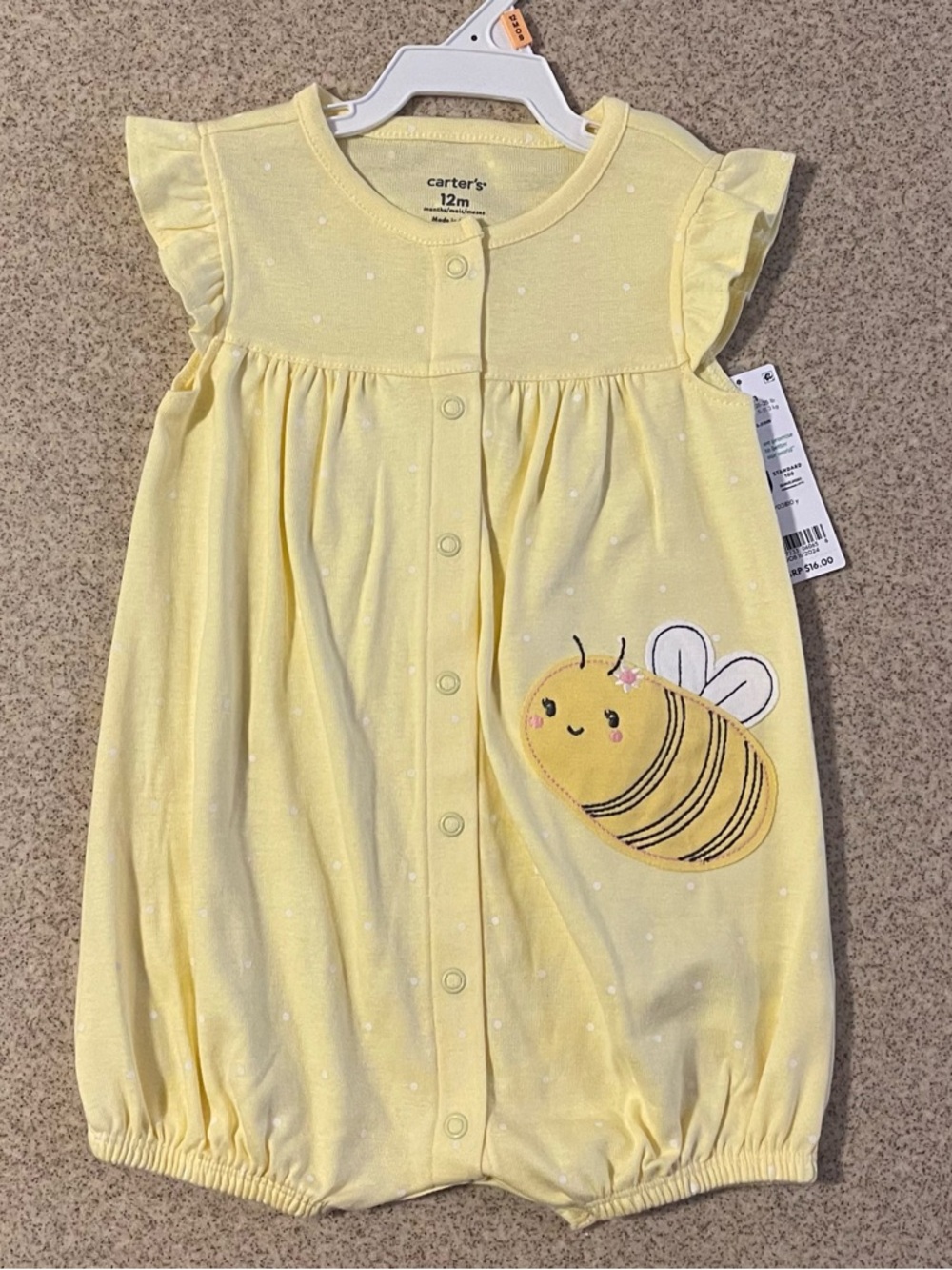 Carter's Pale Yellow Bee Flutter Romper